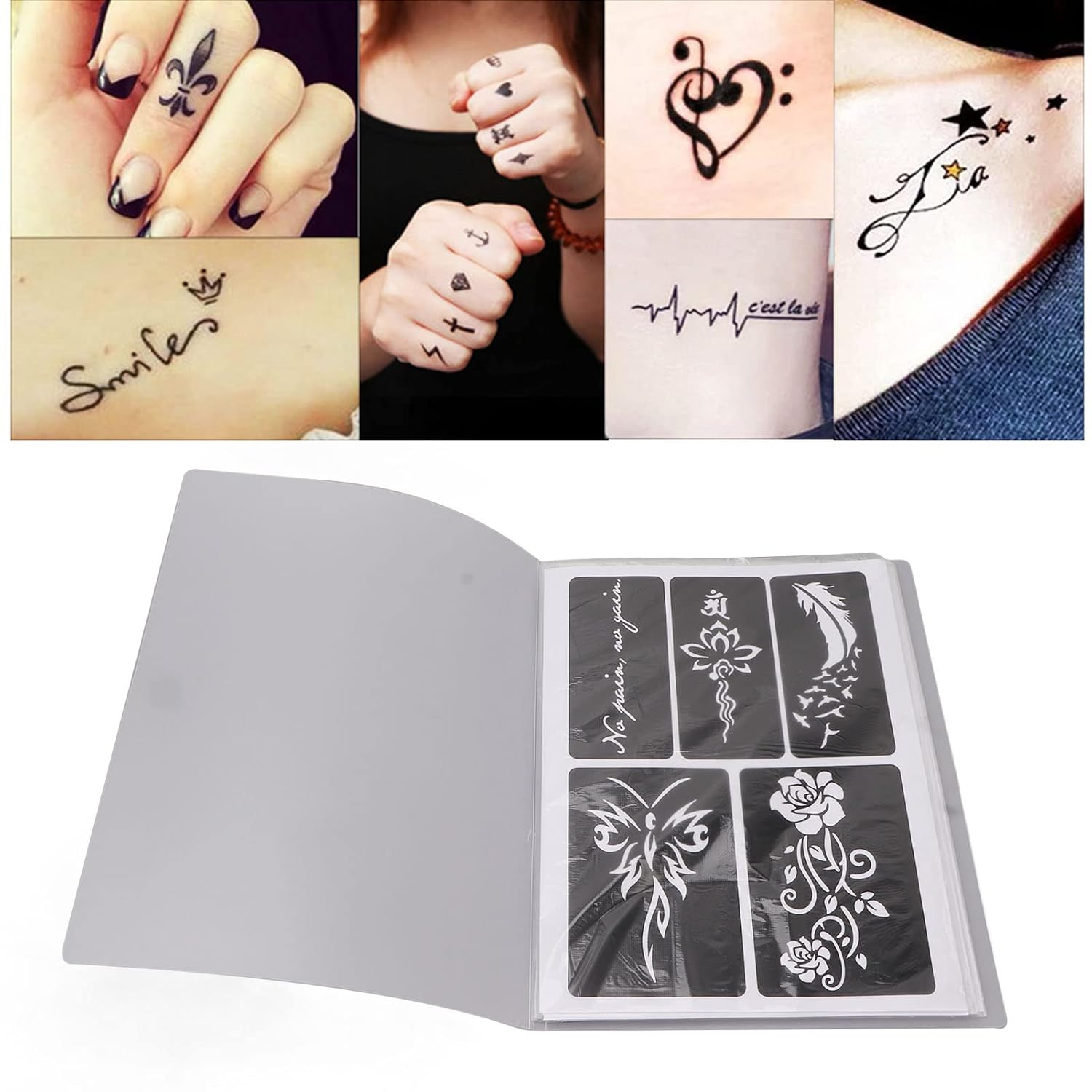 19 hojas de plantillas de tatuaje, plantillas de tatuaje impermeables temporales reutilizables con purpurina para arte corporal (12.2 x 9.1 in)  más