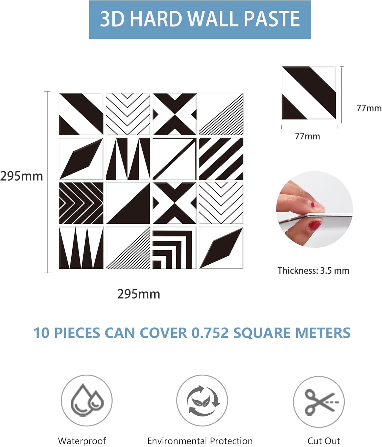 10 hojas de materiales duros para despegar y pegar, azulejos de PVC, paneles de pared 3D para sala de estar, baño, 11.6 x 11.6 pulgadas