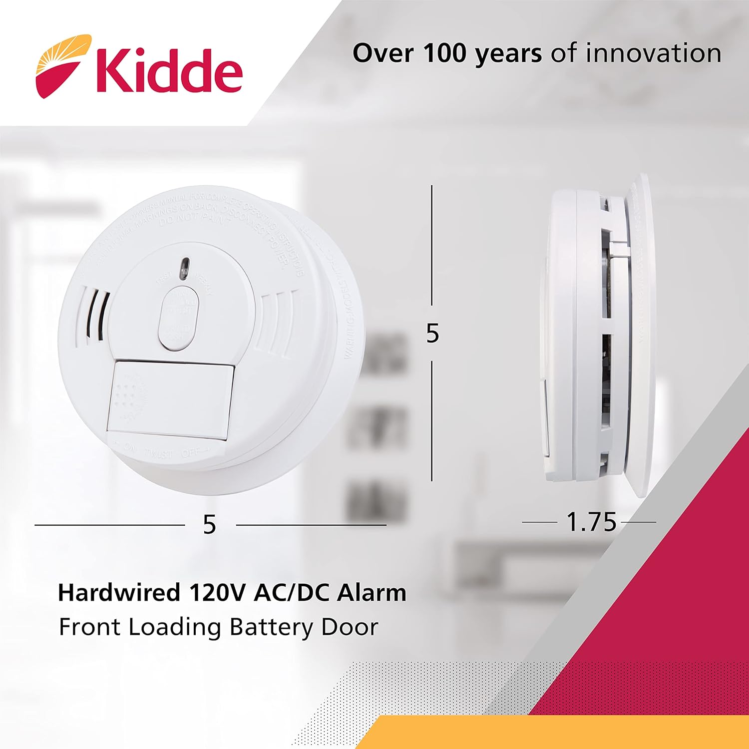 Kidde Detector de humo, alarma de humo cableada, botón de silencio de prueba, (paquete de 2) detector de humo blanco y de humo, alarma de humo a