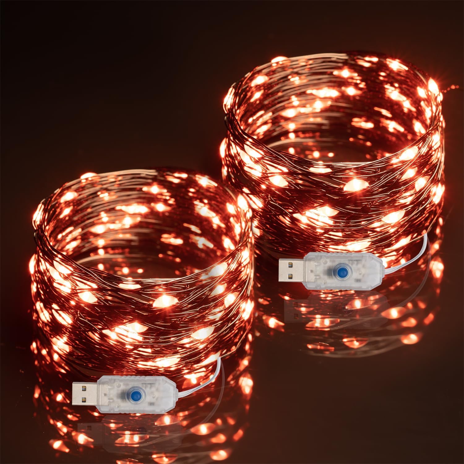 Beingreat – Guirnalda de luces USB, paquete de 2 mini luces LED de 33 pies con 8 modos para Halloween, Navidad, Pascua, naranja