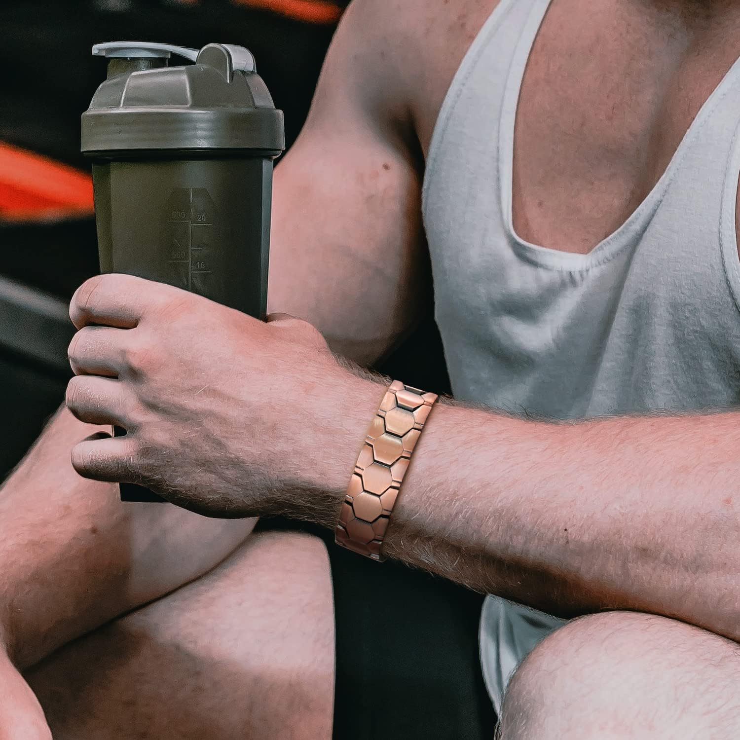 RainSo Pulsera de cobre puro 99.99% para hombres con imanes fuertes de doble fila, 3800 Gauss, joyería ajustable con herramienta de tamaño con caja