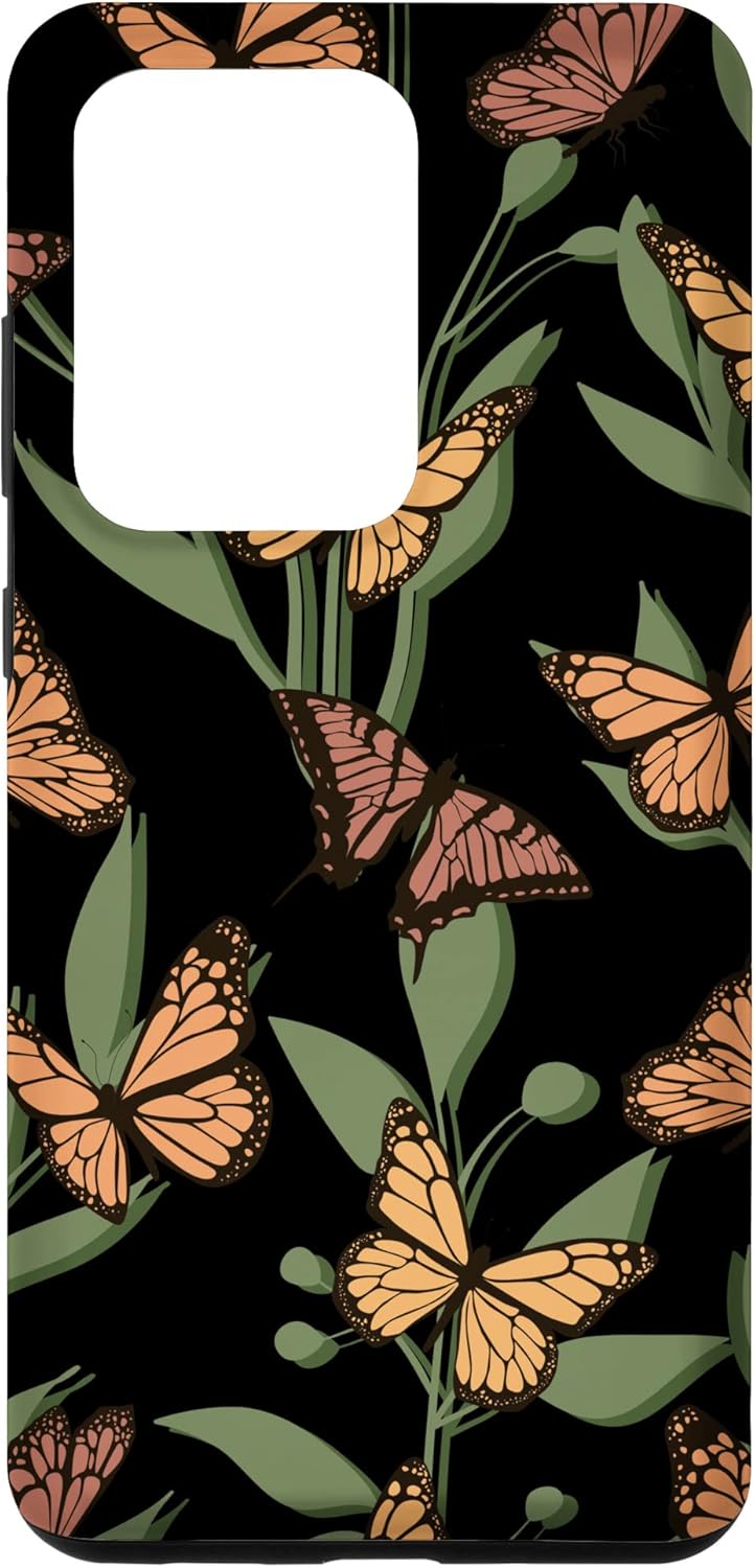 Funda negra para Galaxy S20 Ultra Aesthetic Cottagecore Butterfly Flower Boho