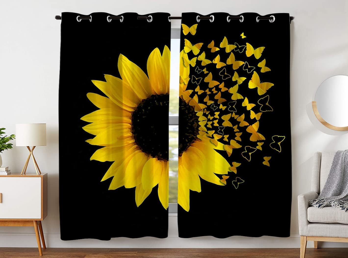 KLRIGR Cortinas opacas divertidas de girasol de 54 pulgadas de ancho x 84 pulgadas de largo, con ojales, aislamiento térmico, para oscurecer la