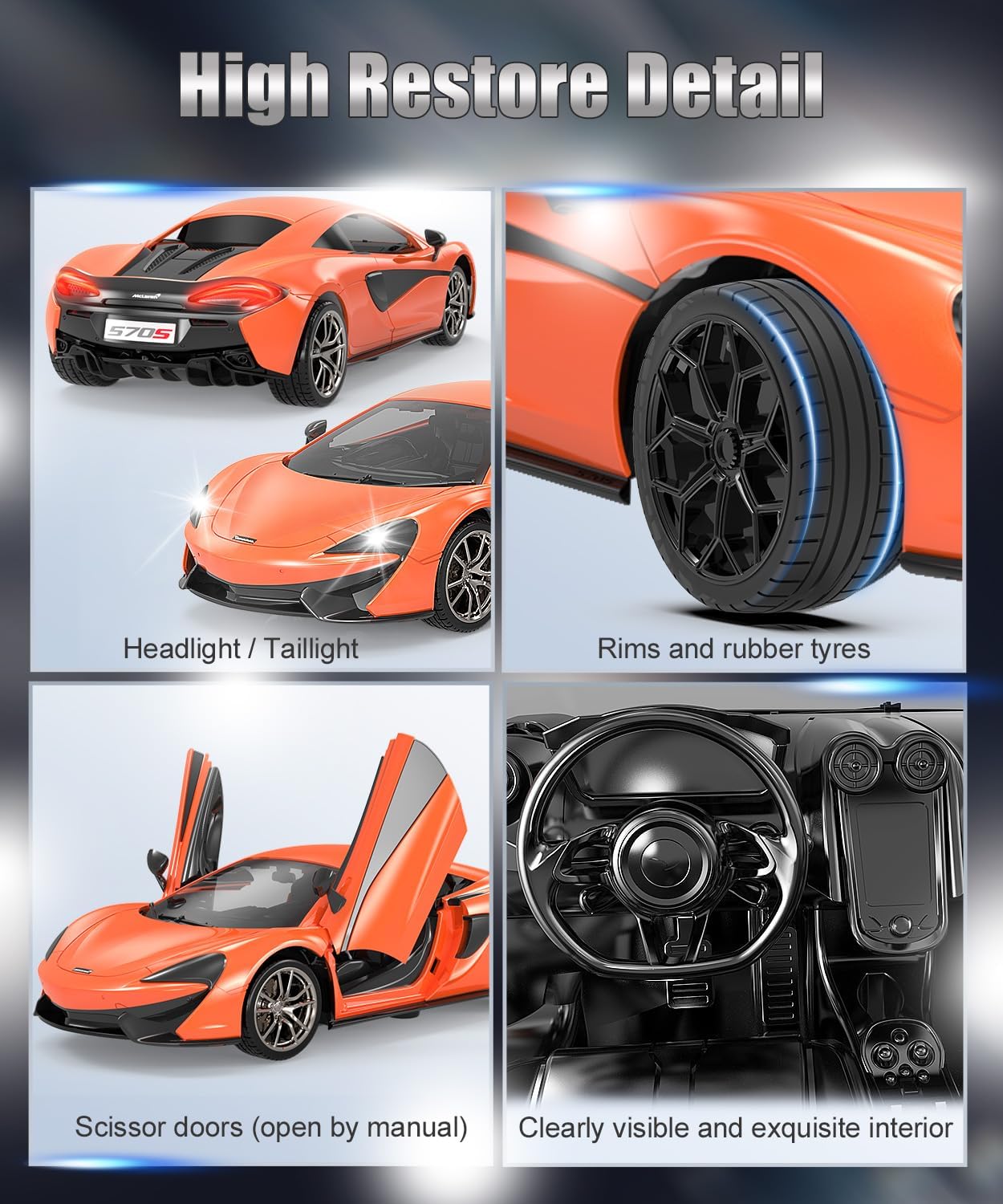AEROQUEST Auto a control remoto, escala 114 McLaren 570S Rc Cars con licencia oficial de 7.4 V 500 mAh auto de juguete con modelo rápido de 9.3 mih