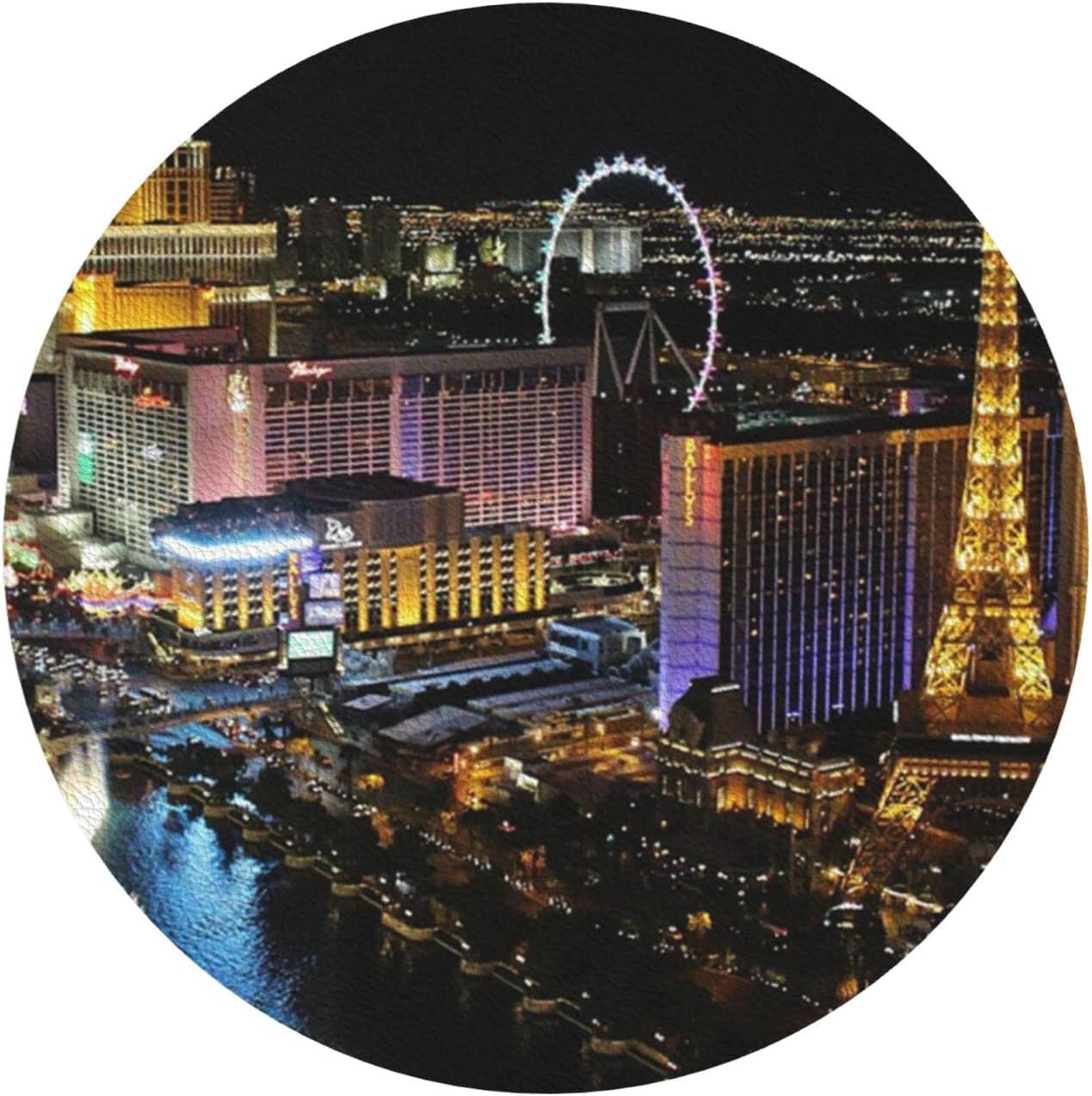 Juego de 4 posavasos de cuero, posavasos personalizados para mesa de café, posavasos con vista nocturna de Las Vegas, posavasos fáciles de limpiar