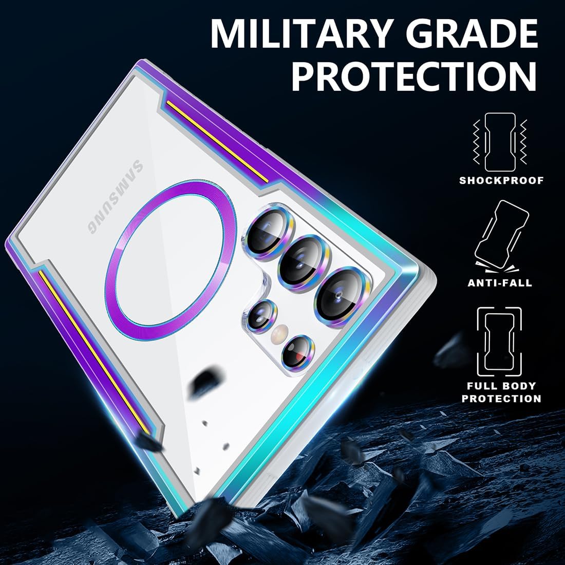 TIANNIUKE Funda magnética para Samsung Galaxy S23 Ultra, con protector de lente de cámara compatible con MagSafe, funda de silicona metálica a