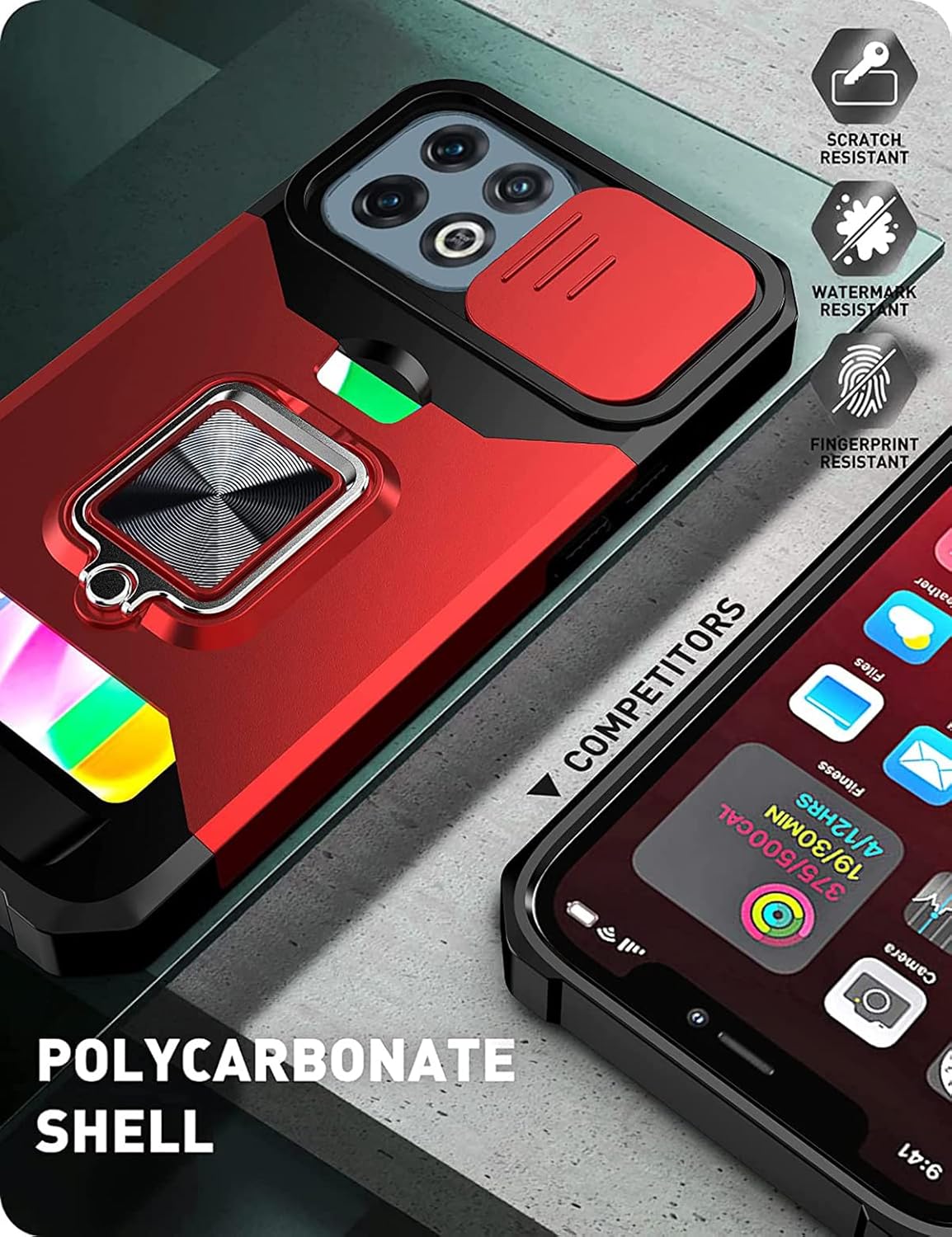 CCSmall Funda para OnePlus 10 Pro con funda para cámara, protección deslizante de lente con tarjeteros con función atril magnético integrado para