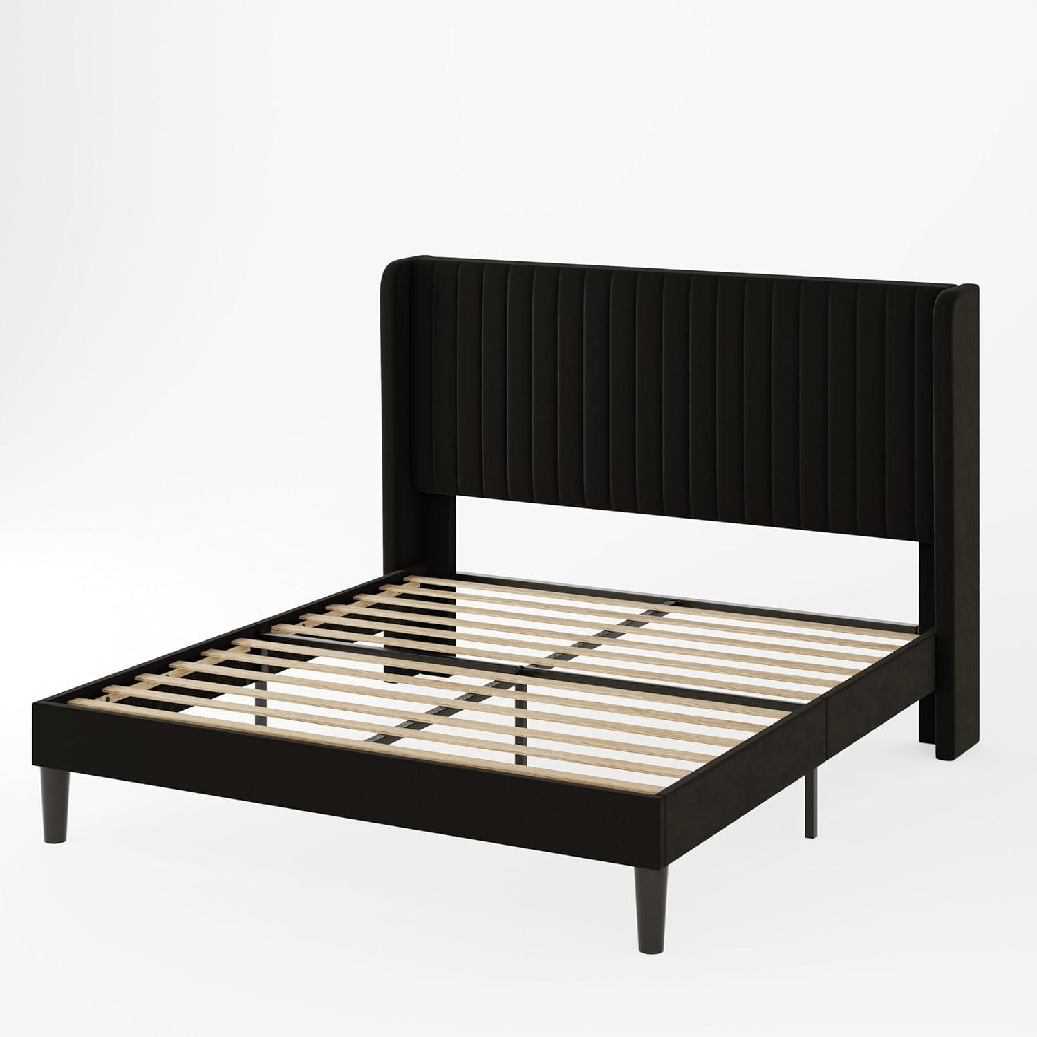 Allewie Marco de cama de terciopelo tamaño Queen, cabecera capitonada con canal vertical, plataforma tapizada, listones de madera fuertes, no