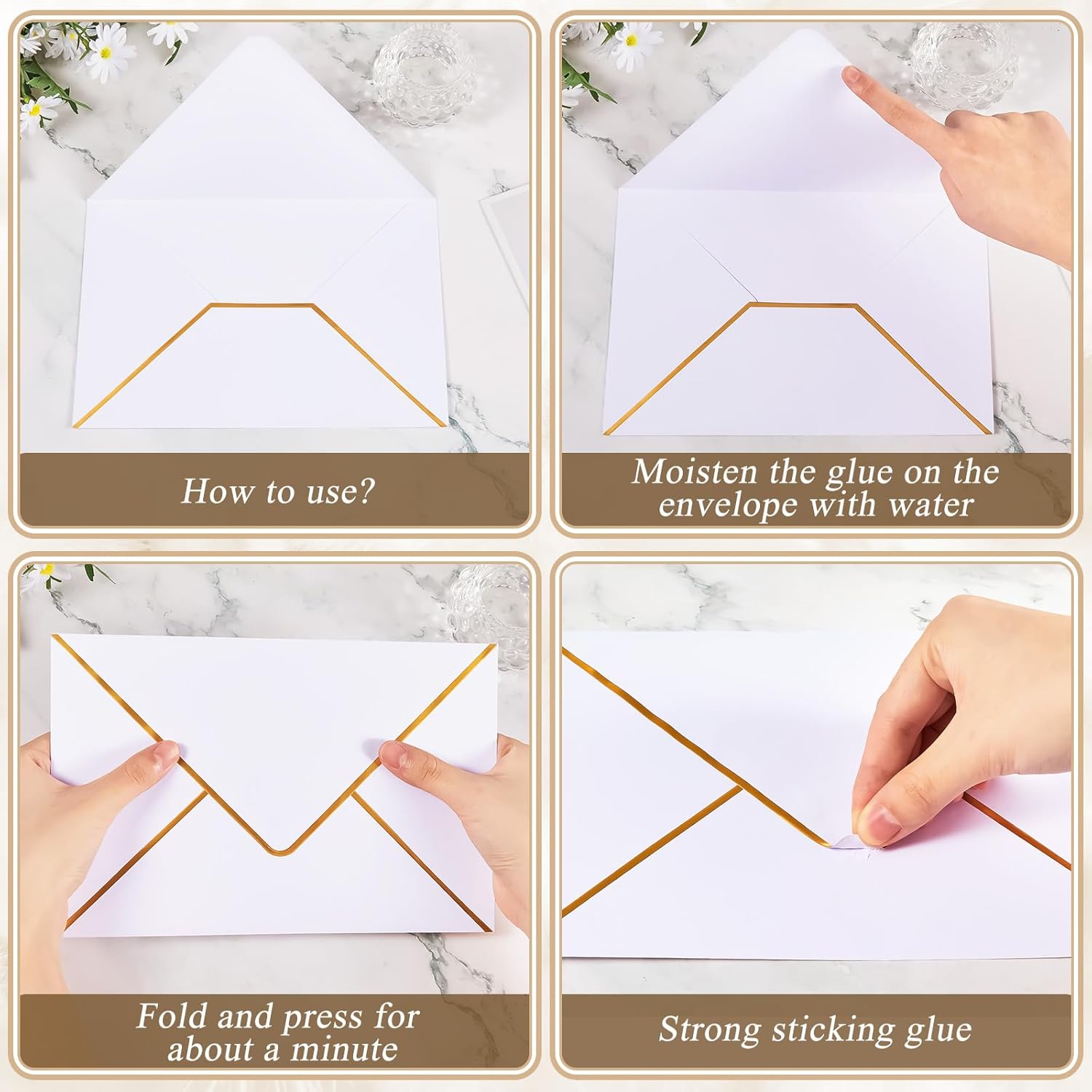 100 sobres de negocios, sobres blancos con solapa en V con borde dorado, sobres para tarjetas de regalo para oficina, correo, boda, baby shower,