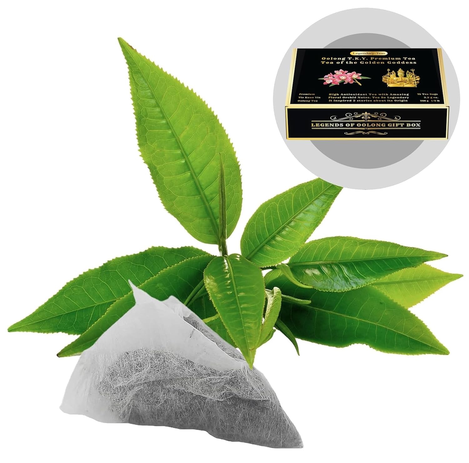 Legendary-Teas Oolong T.K.Y. – Bolsas de té piramidales selladas en bolsas de papel de aluminio (té Oolong T.K.Y, caja de 75 unidades)