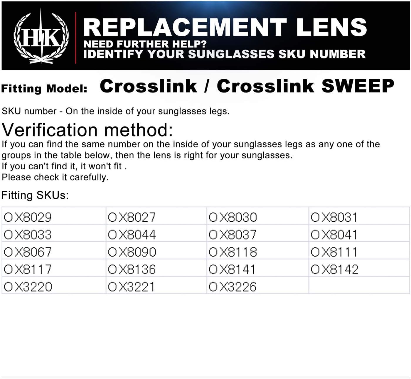HKUCO Piernas de repuesto para gafas Oakley Crosslink