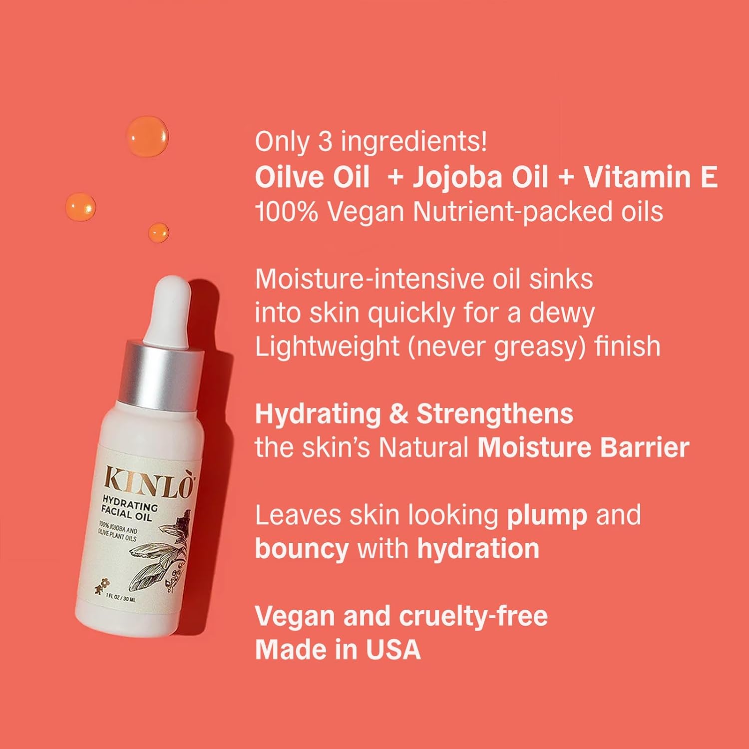 Kinlo Aceite facial hidratante, aceite de jojoba, aceite de oliva con vitamina E Aceite facial Hidratante Hidratante Profundo, Nutritivo. Aceite