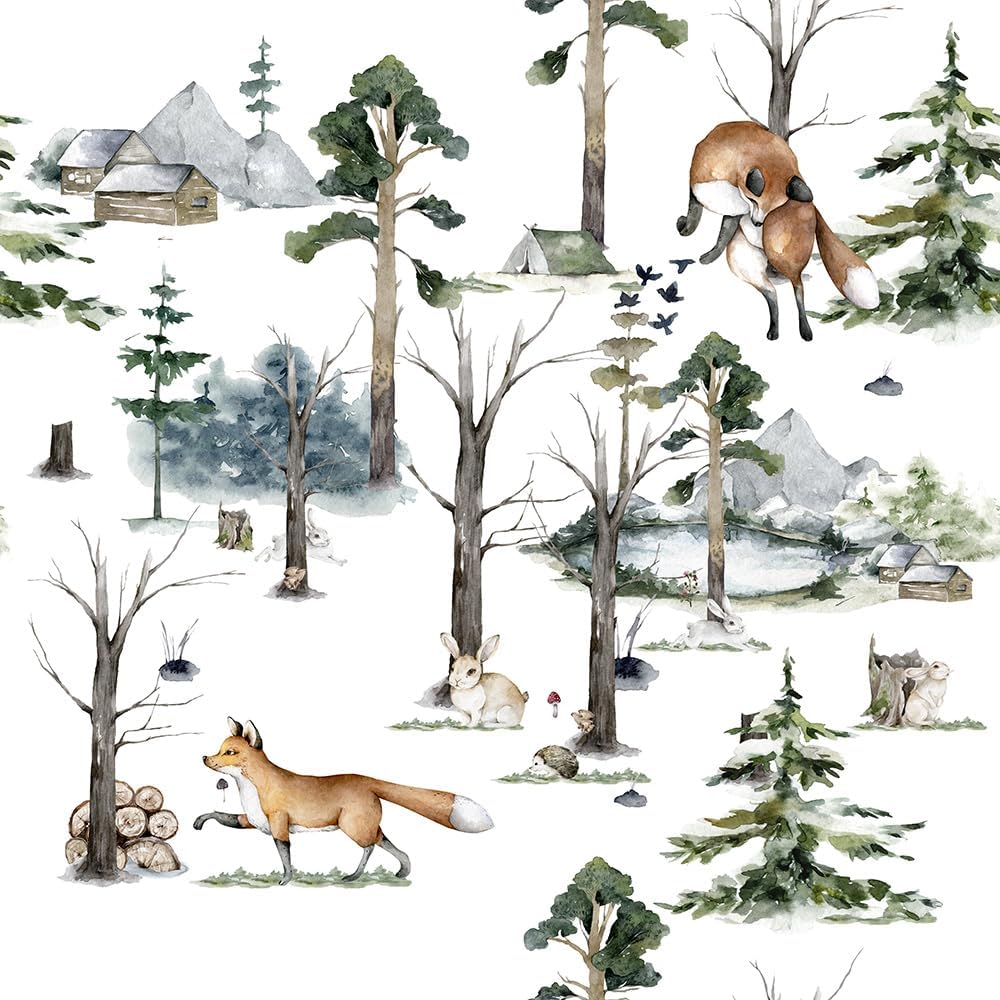 VistaPalette Papel tapiz autoadhesivo de 18 x 236 pulgadas, diseño de zorro, animales de pino, para despegar y pegar, papel de contacto extraíble