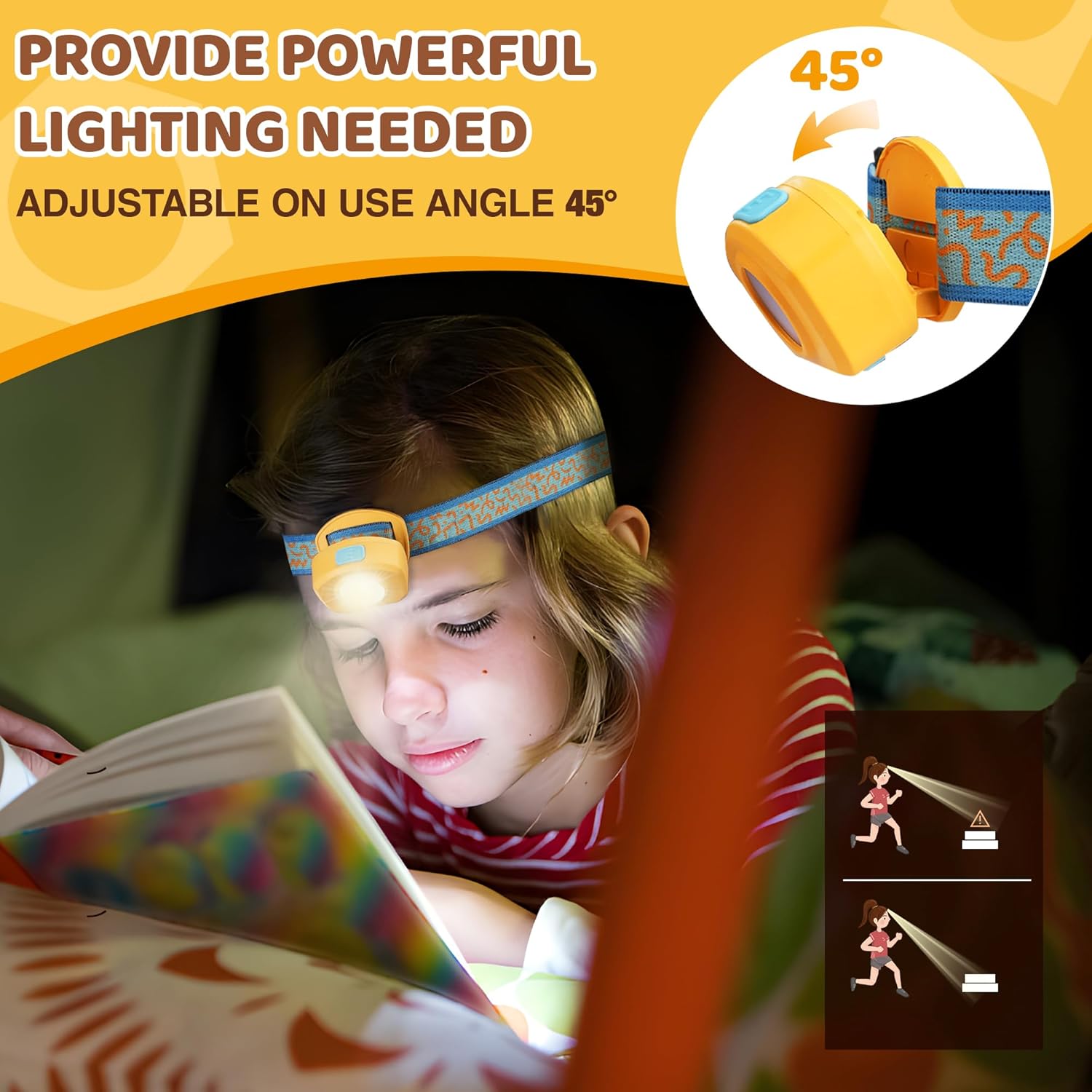 EverBrite Linterna frontal LED recargable para niños con modo RGB y diadema ajustable, 3 modos de faros multicolor para niños, lámpara de cabeza