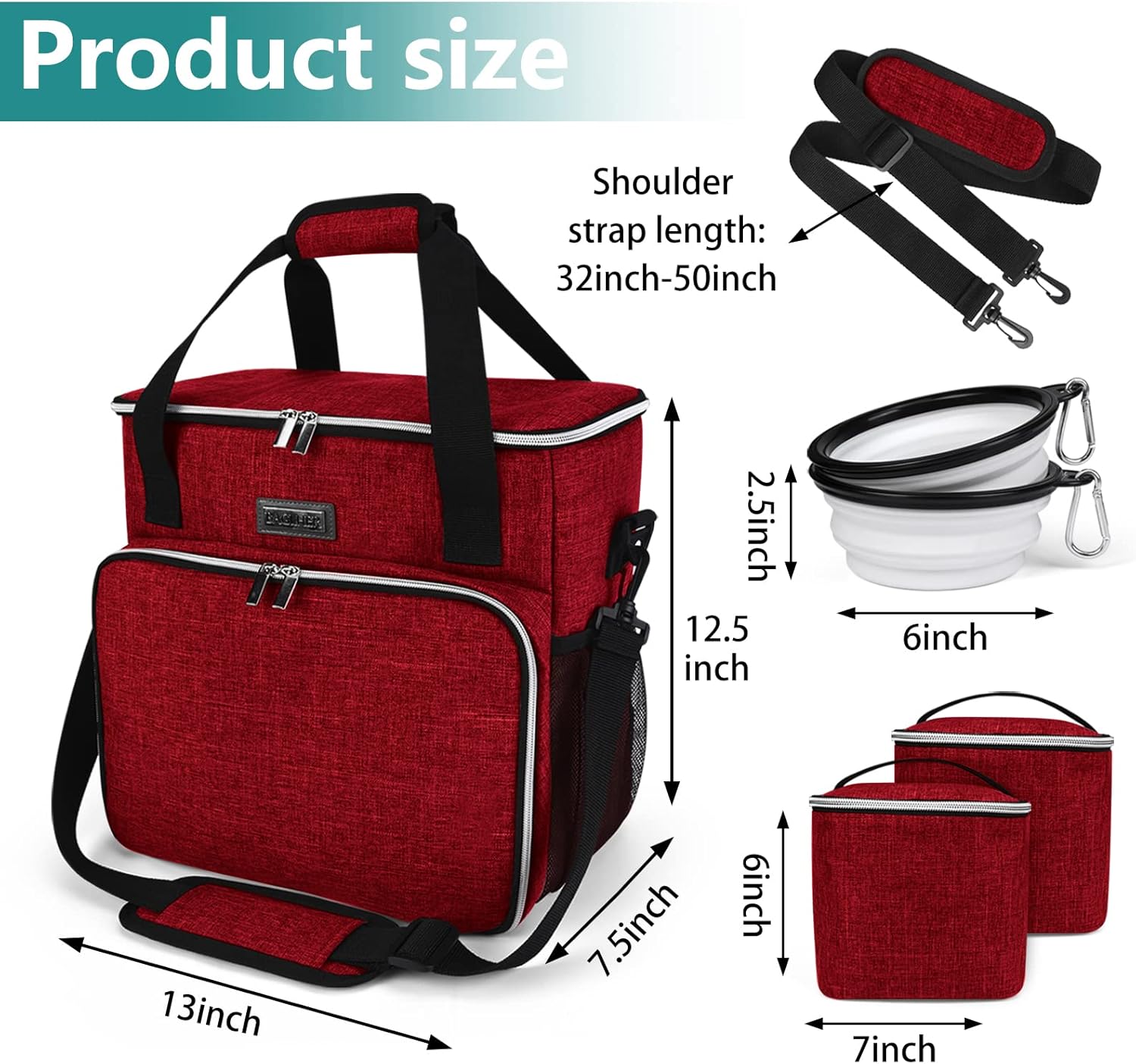 BAGLHER Bolsa de viaje para perros, bolsa de viaje para mascotas (todos los suministros de viaje para mascotas), con 2 recipientes de comida para