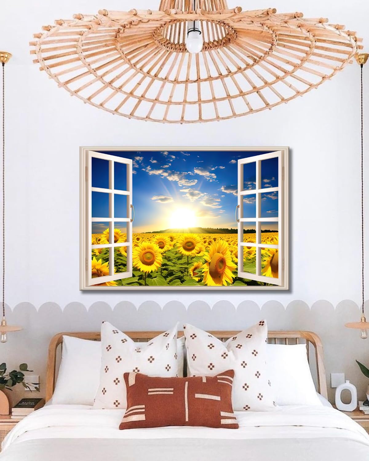 GLOKAKA Decoración artística de pared de girasol, vista de campo de girasol y paisaje de cielo azul, arte de pared de naturaleza, cuadros de flores