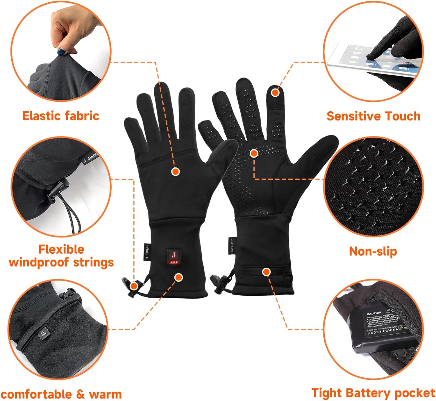 Guantes térmicos para hombres y mujeres, guantes delgados para calentar con batería eléctrica recargable de invierno, guantes térmicos para