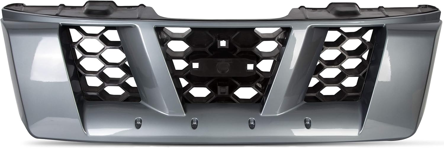 HECASA Parrilla delantera compatible con Nissan Xterra Off-Road S SE 62310ZS20A, 62310EA000, NI1200220 Parachoques superior gris brillante