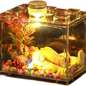 Pequeño tanque de peces mini tanque de peces bloque de acrílico kit de acuario con decoración Pequeño tanque de peces mini tanque de peces bloque de acrílico kit de acuario con decoración