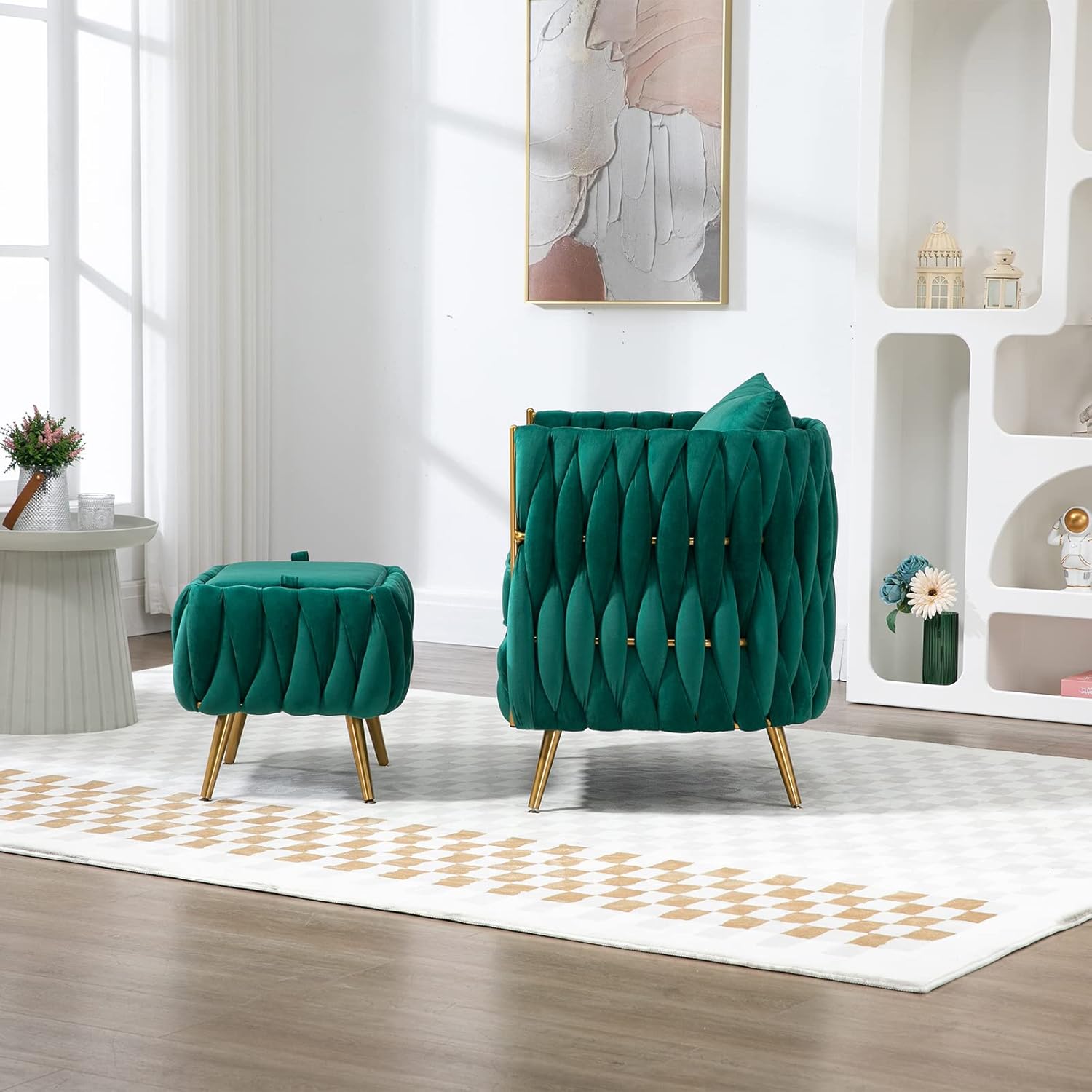 Homtique Silla decorativa de terciopelo con otomana de almacenamiento para sala de estar, moderno y cómodo sillón tapizado con almohada, sofá