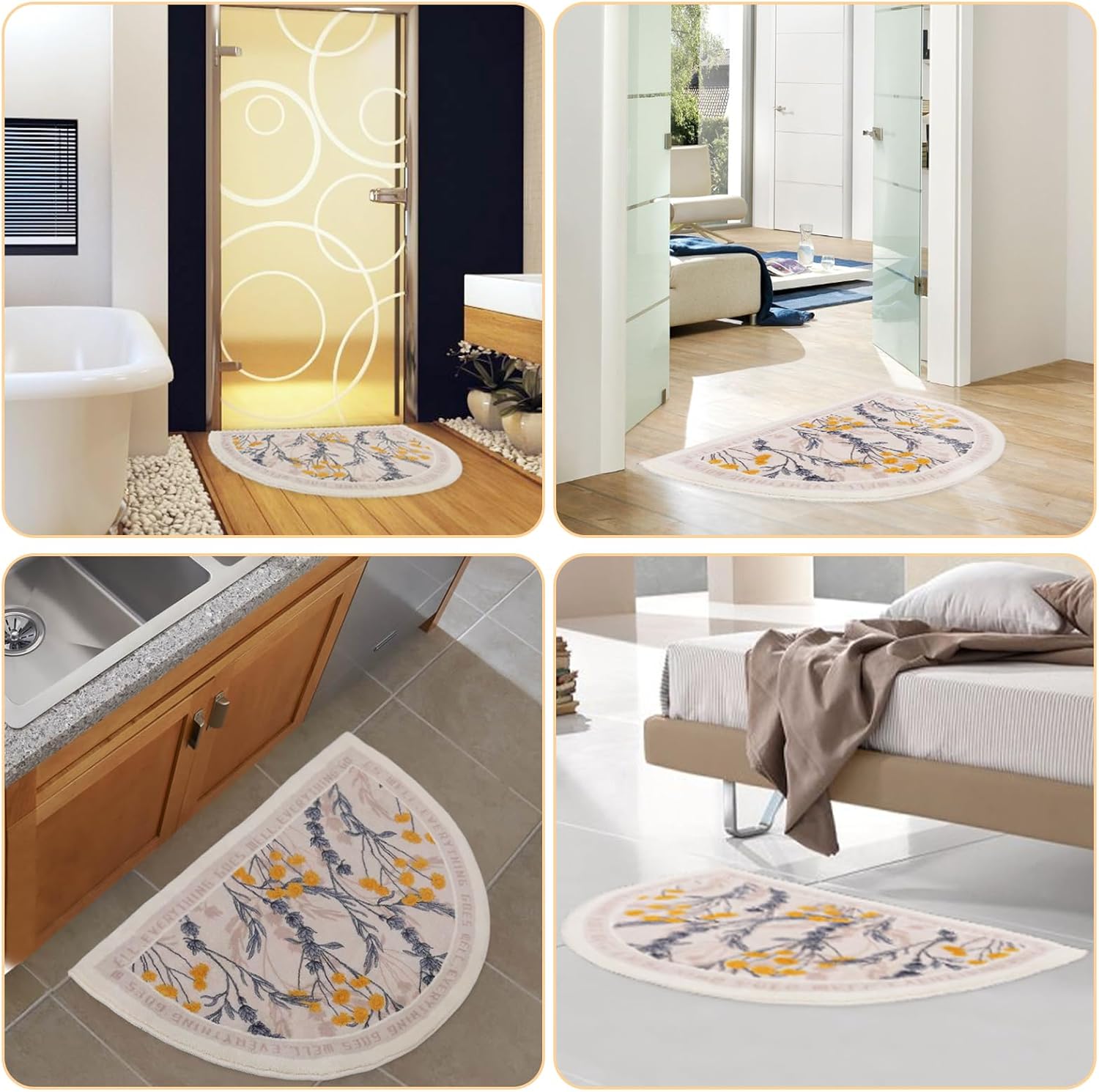 Alfombras de baño bohemias Half Circle, antideslizantes, lavables a máquina, semiredondas, bohemias, retro, para baño, cocina, dormitorio, bañera y