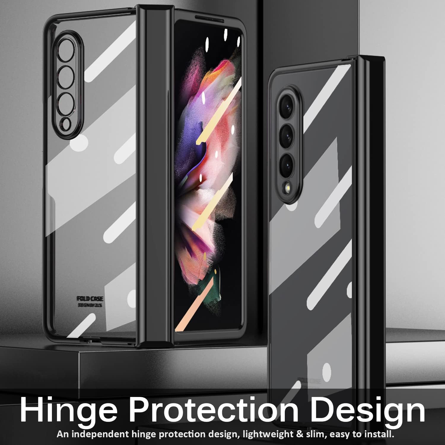 Miimall Funda para Samsung Galaxy Z Fold 3 con protector de pantalla, Z Fold 3 con protección de bisagra y PC chapado de lujo y pantalla de vidrio