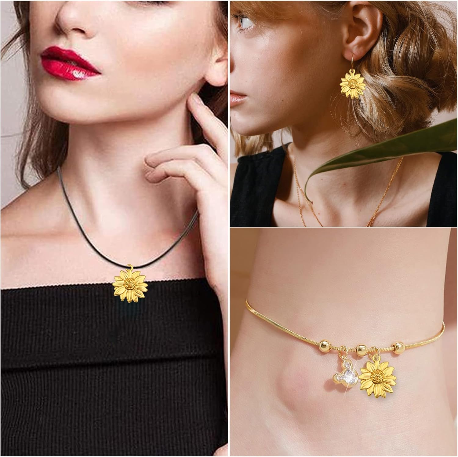 BronaGrand 60 dijes de girasol chapados en oro, de aleación, encantadores colgantes de cuentas de flores, dijes para bricolaje, collares, pulseras,