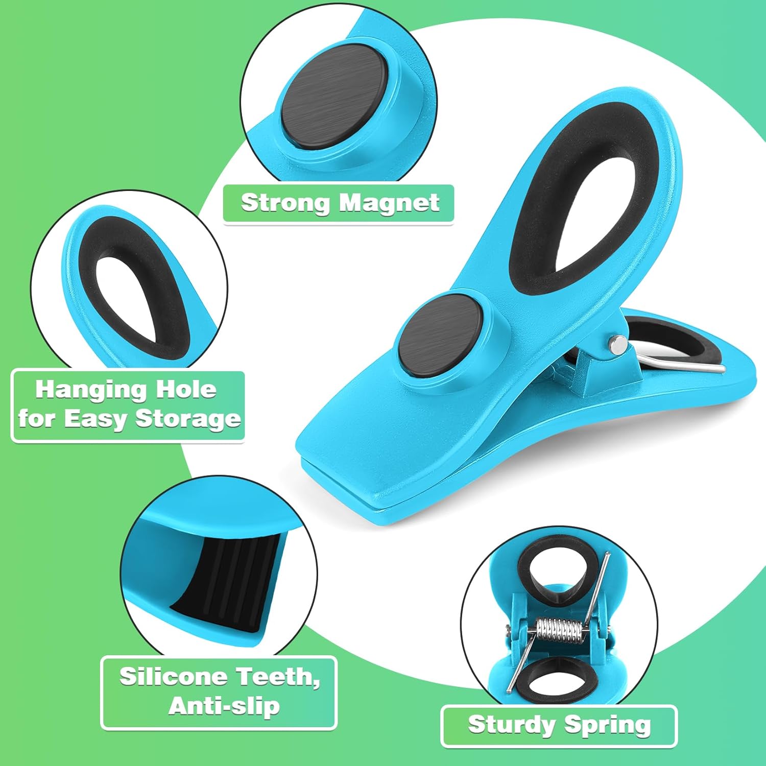 VNDUEEY Paquete de 12 clips magnéticos para bolsas, clips para bolsas de alimentos para paquetes de alimentos, clips para bolsas de plástico para