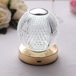 Efavormart – Lámpara de mesa LED regulable con bola de cristal de corte de diamante de 5 pulgadas con control táctil, luz nocturna decorativa Efavormart – Lámpara de mesa LED regulable con bola de cristal de corte de diamante de 5 pulgadas con control táctil, luz nocturna decorativa