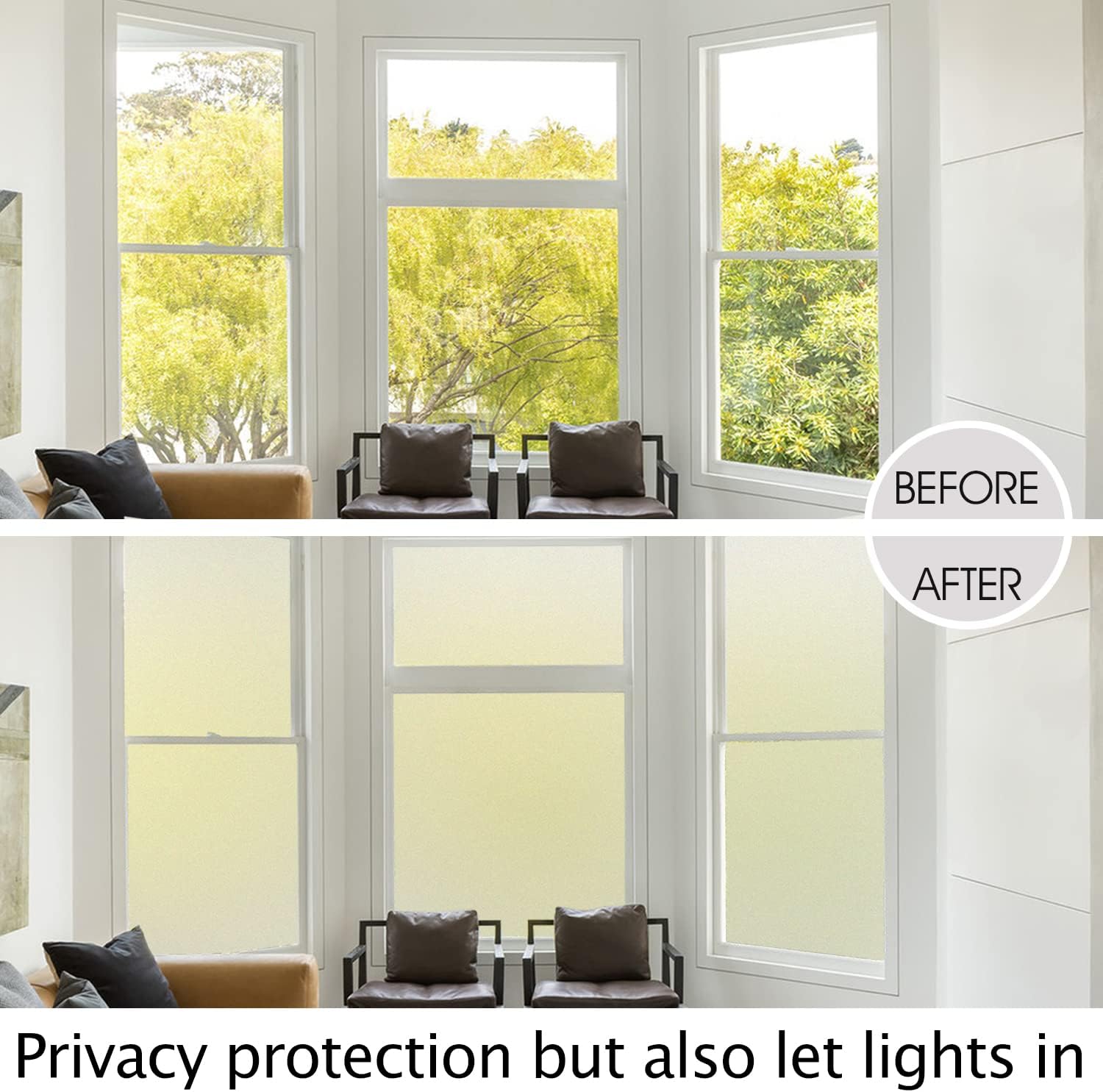 HIDBEA Película esmerilada de privacidad para ventana, control de calor, bloqueo UV, adherencia estática, no adhesiva, reutilizable, para baño,