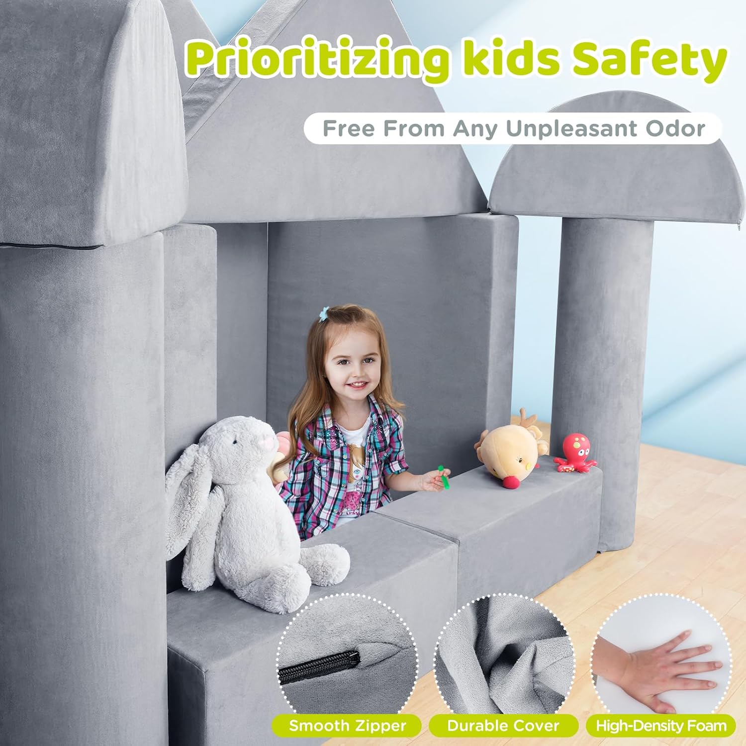 Sofá modular para niños, sofá modular de primera calidad de 63 pulgadas para niños pequeños, adolescentes, muebles ideales para dormitorio, sala de