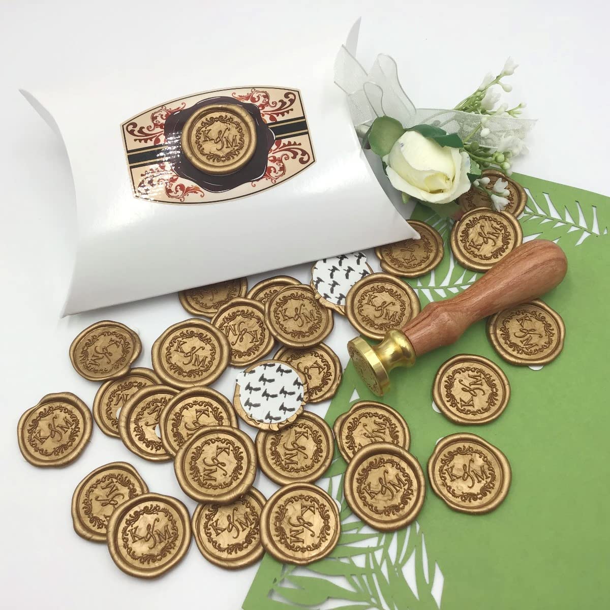 Wedding Monogram – Paquete de calcomanías adhesivas personalizadas con sello de cera y sellos de cera prensados a mano hechos de cera de sellado