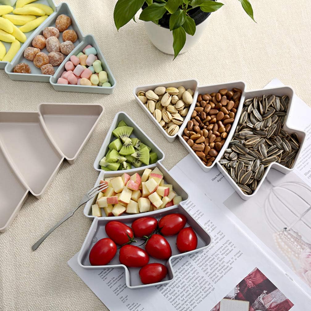 Angoily 2 platos para servir árbol de Navidad, bandeja de plástico para servir Navidad, para entretenimiento, plato de servir alimentos para