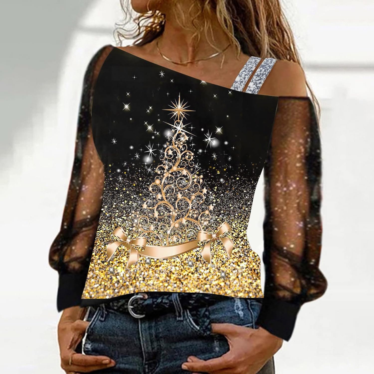 SNKSDGM Sudaderas de Navidad suaves de manga larga para mujer, cuello redondo, lindas y divertidas, camisetas