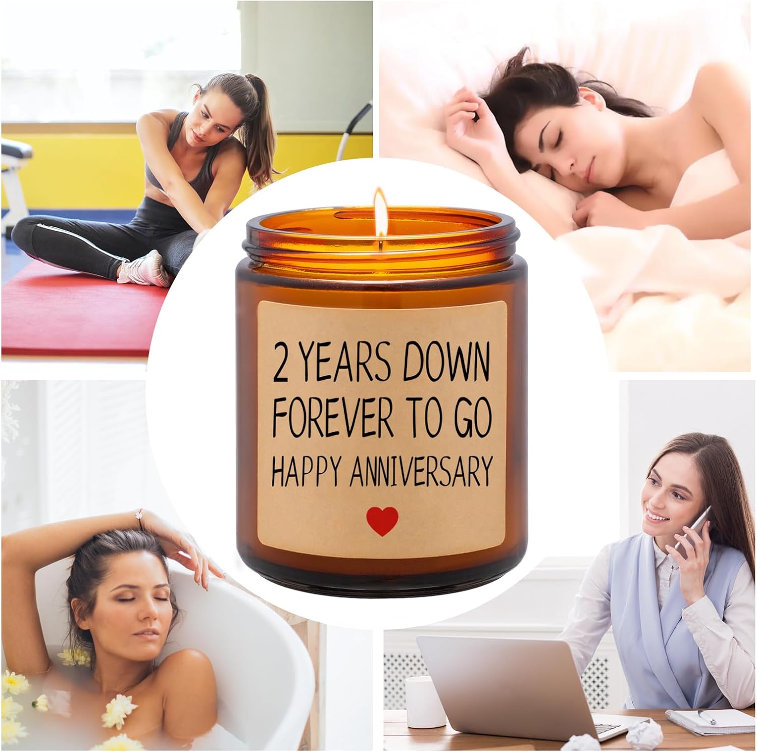 Vela perfumada  Regalo de vela de aniversario de 2 años para pareja, regalo de feliz segundo aniversario para él, ella, novio, novia, marido,