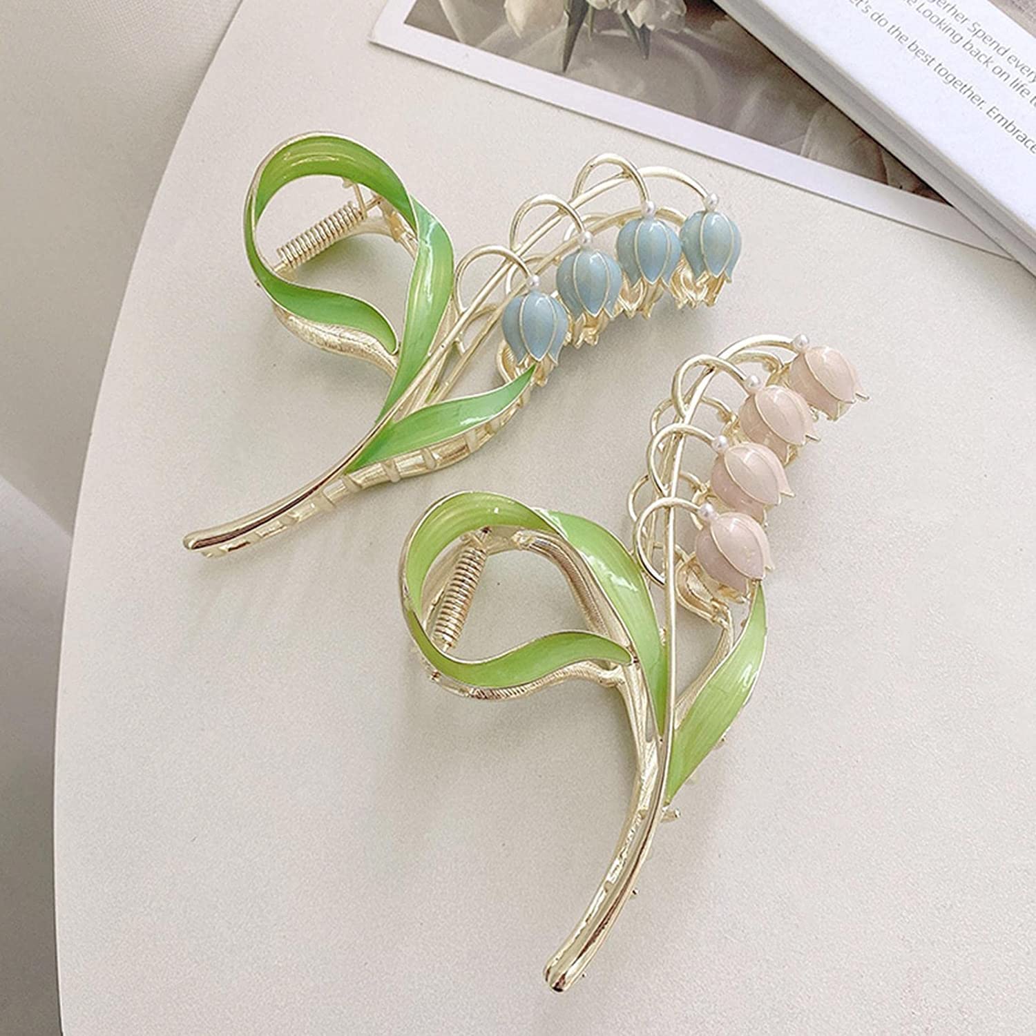 Pinzas para el cabello con flores de lirio de los valles rosados, orquídeas grandes, antideslizantes, fuertes pinzas de metal para sujetar el