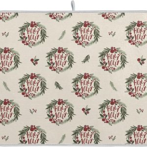 Christmas Wreath Drying Dish Mat Washnable Absorbent Counter Mat Kitchen Dish Drainers Mat Tapete Para Cocina 16” x 18” Christmas Wreath Drying Dish Mat Washnable Absorbent Counter Mat Kitchen Dish Drainers Mat Tapete Para Cocina 16” x 18”