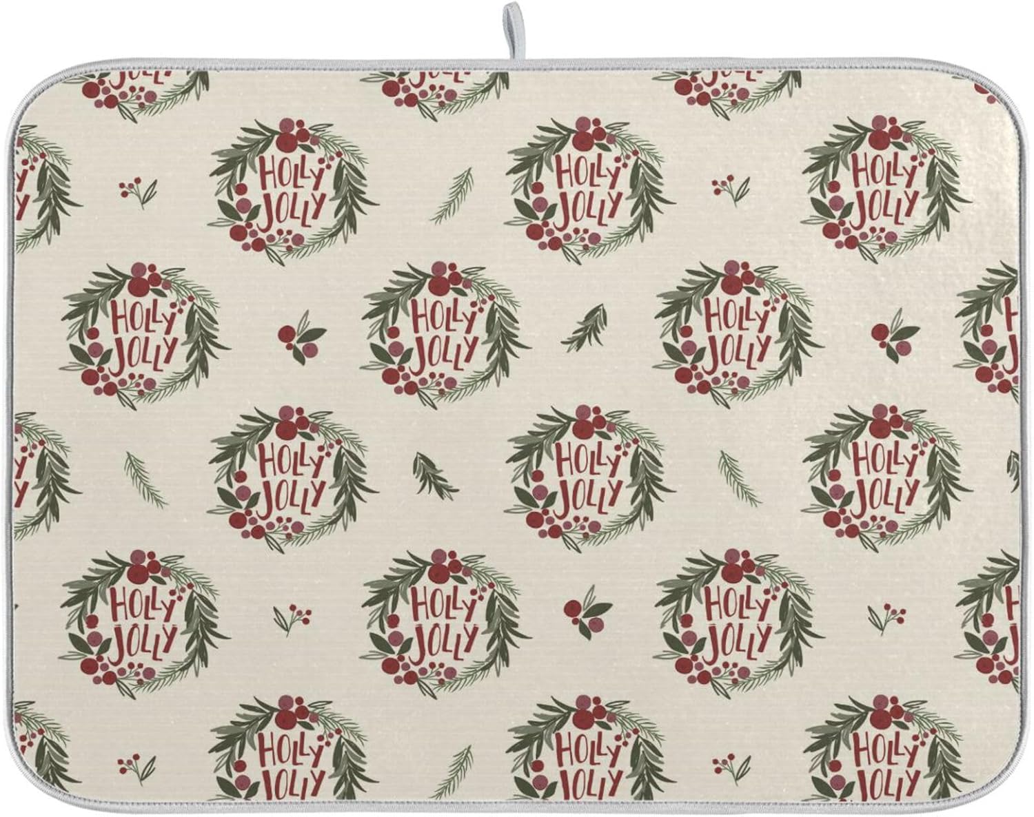 Christmas Wreath Drying Dish Mat Washnable Absorbent Counter Mat Kitchen Dish Drainers Mat Tapete Para Cocina 16” x 18”