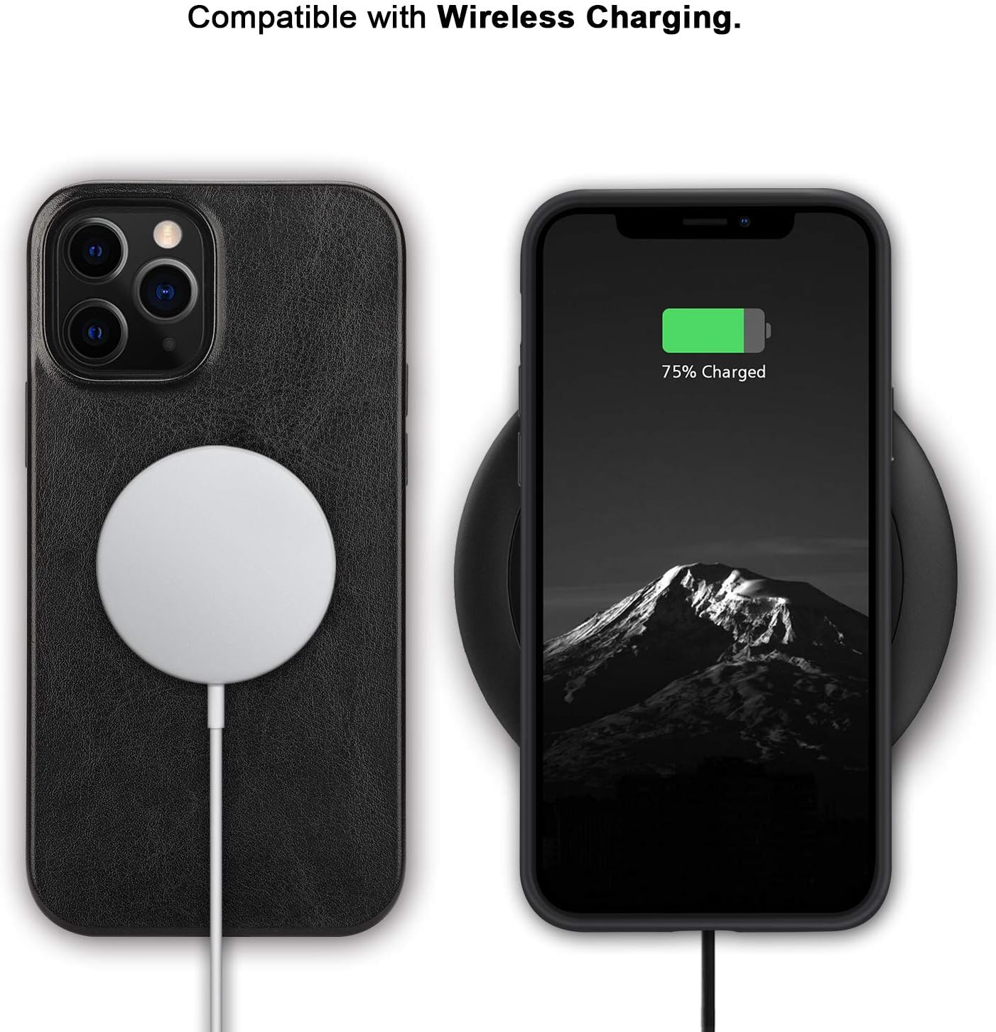 TENDLIN Compatible con iPhone 12 Pro Max Case Premium Leather TPU Hybrid Case (negro)