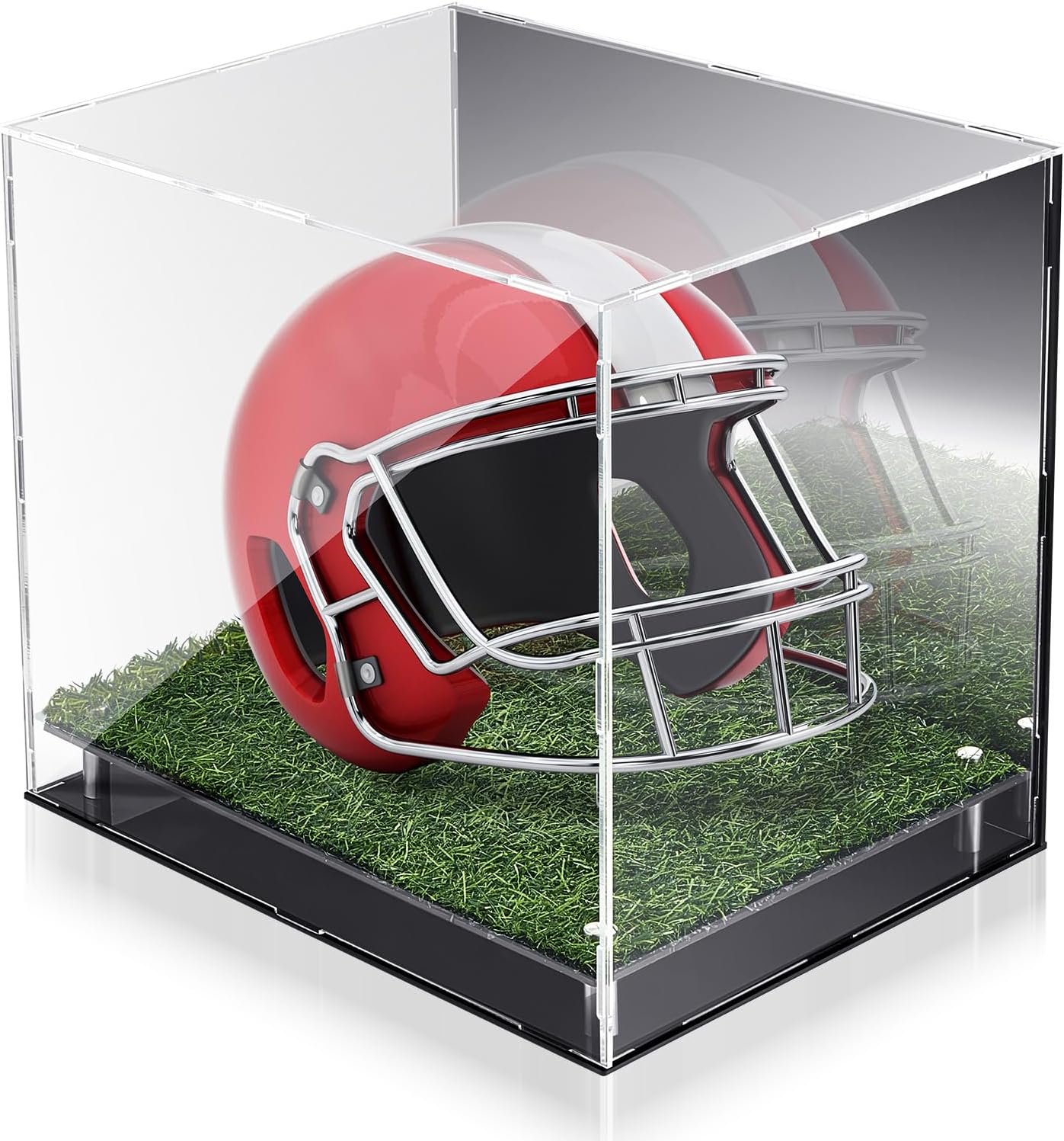 Vitrina de acrílico para casco de fútbol con césped de 14.5 x 11 x 12 pulgadas, tamaño completo, a prueba de polvo, acrílico, vitrina de protección