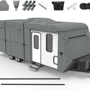 Cubierta de remolque de viaje mejorada 2023 de fácil instalación, extragruesa, 6 capas, panel superior anti-UV con 2 correas y 4 cubiertas de Cubierta de remolque de viaje mejorada 2023 de fácil instalación, extragruesa, 6 capas, panel superior anti-UV con 2 correas y 4 cubiertas de
