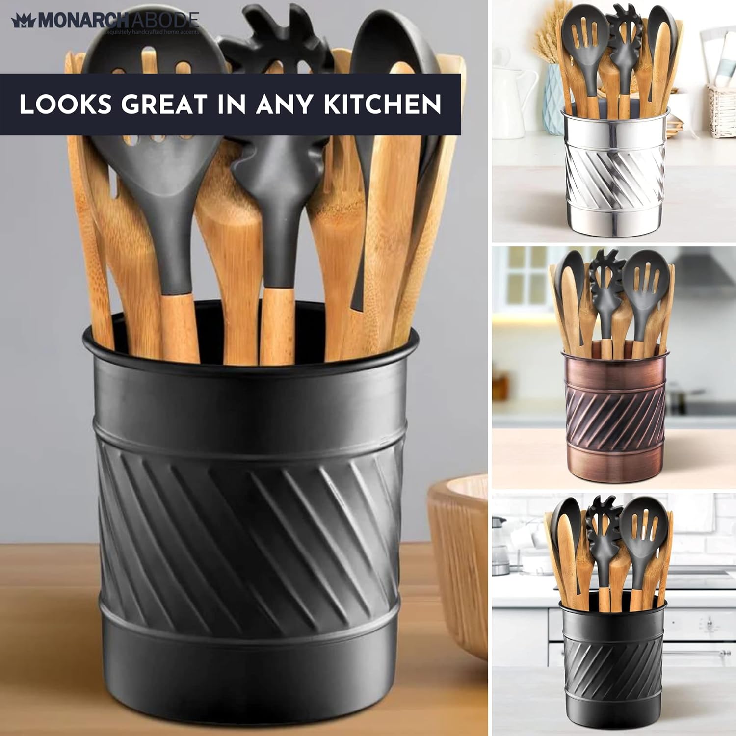 Monarch Abode 39377 – Organizador de metal hecho a mano con ondas en relieve, organizador interior de cocina para utensilios, multiusos, soporte