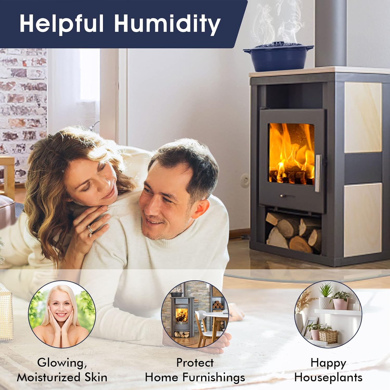 Vaporizador de estufa de leña, humidificador de hierro fundido para estufa, decoración de interiores del hogar, acabado negro mate, resistente a la