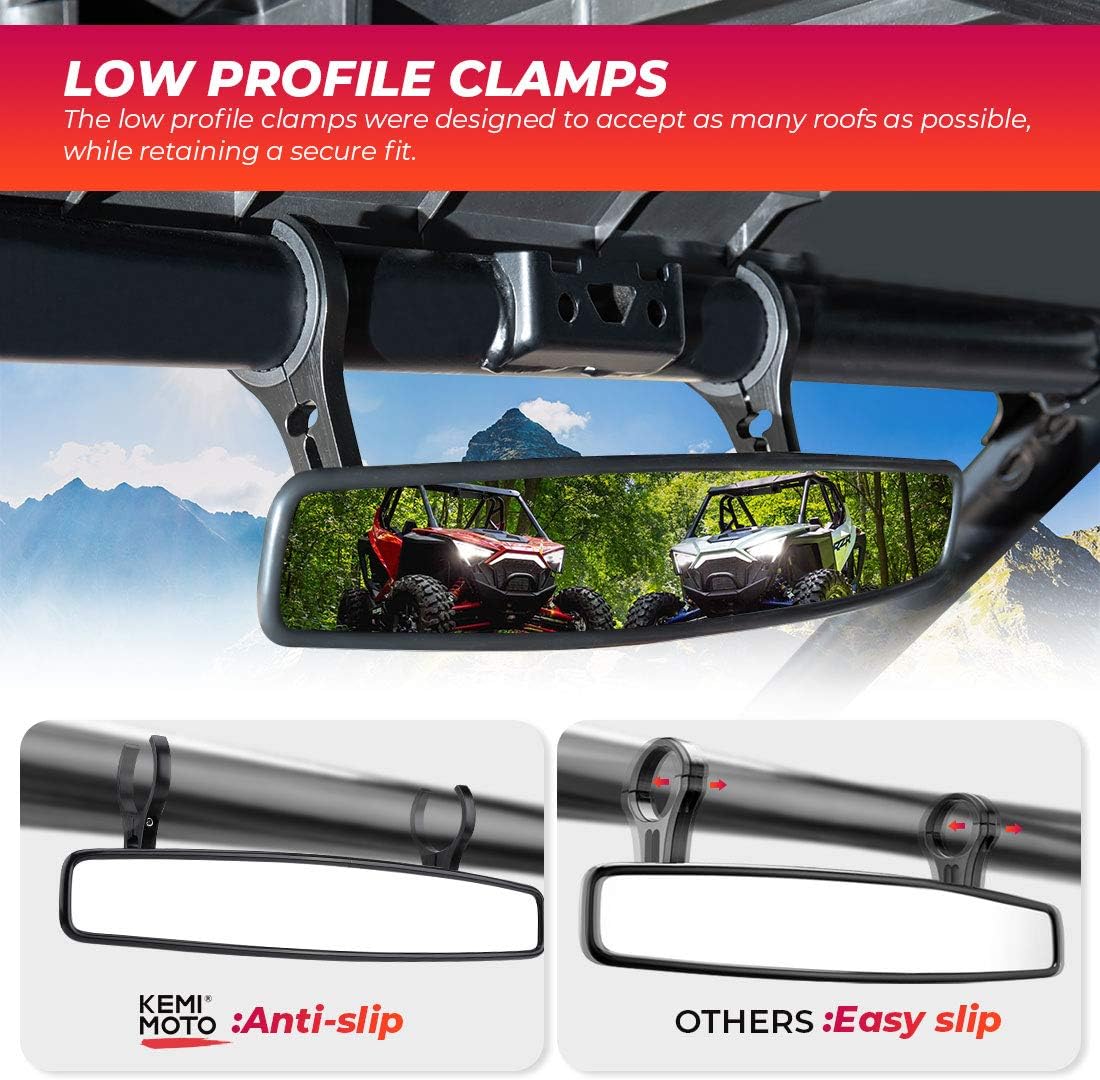 KEMIMOTO Espejo retrovisor UTV, 15 pulgadas UTV Race Convexo Center Mirror con abrazaderas de 34 de 1.75 o 2 pulgadas compatible con Polaris RZR PRO