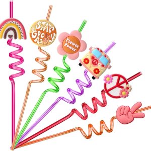 60’s Hippie Boho Party Favors Two Groovy Straws Reusable Plastic Drinking Straws 8 Designs 24pcs, Boho Rainbow Birthday Party Favor Kids with 2 60’s Hippie Boho Party Favors Two Groovy Straws Reusable Plastic Drinking Straws 8 Designs 24pcs, Boho Rainbow Birthday Party Favor Kids with 2