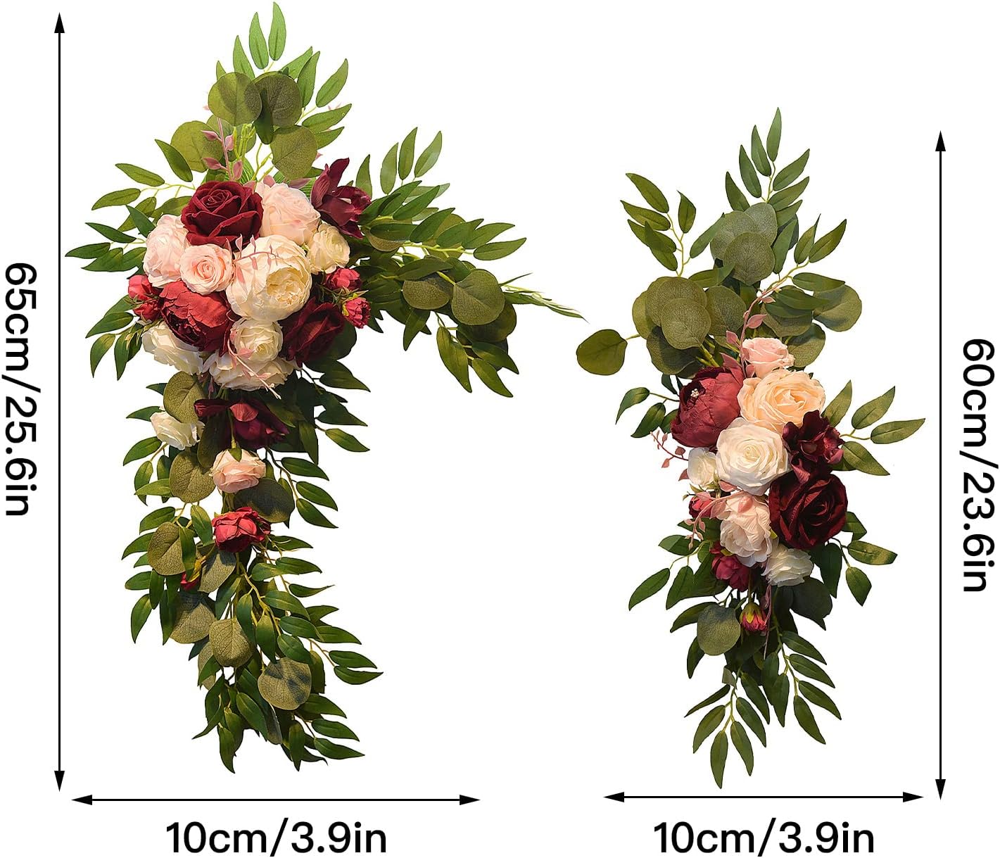 Firlar Kit de flores artificiales para arco de boda, 2 guirnaldas florales decorativas con rosa roja, peonía rosa y hojas de eucalipto, guirnalda de