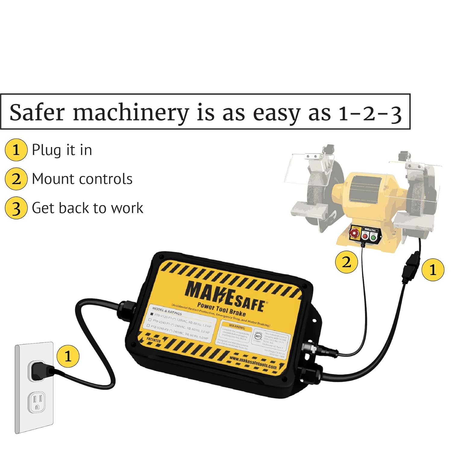 MAKESafe Freno de herramienta eléctrica (parada de emergencia, anti-reinicio y frenado del motor)