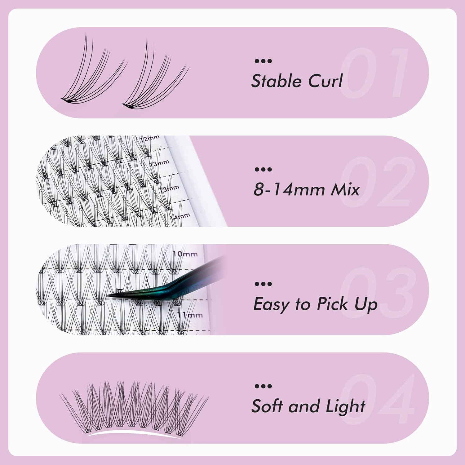 Extensiones de pestañas individuales 10D, 240 unidades, 0.315-0.551 in, mezcla de pestañas rizadas C, grosor 0.07, pestañas naturales reutilizables,
