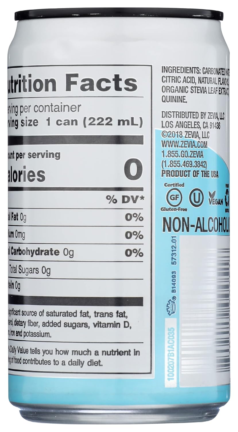 ZEVIA, SODA, TONIC WATER, ZERO CAL – 7.5 onzas líquidas (paquete de 24)