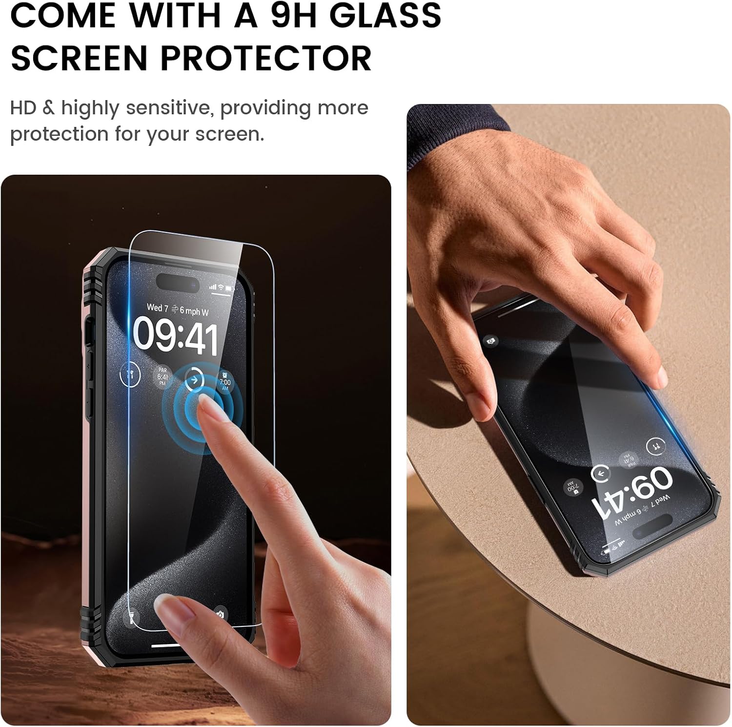 Goton Funda para iPhone 15 Pro Max con protector de pantalla – Funda protectora para cámara deslizante con soporte de anillo, resistente a los